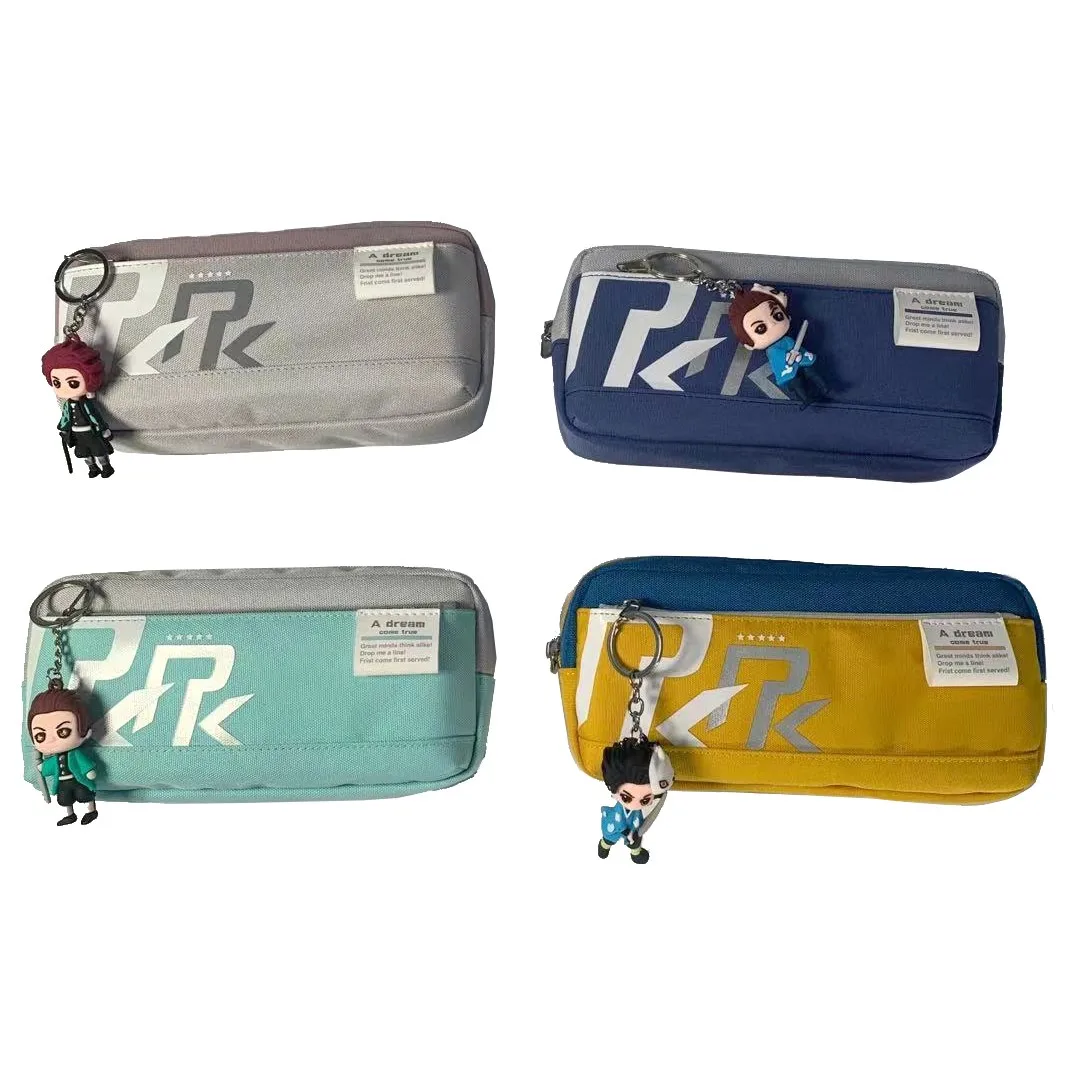 Colorful skin-friendly double zipper rectangular pencil case with animal key ring