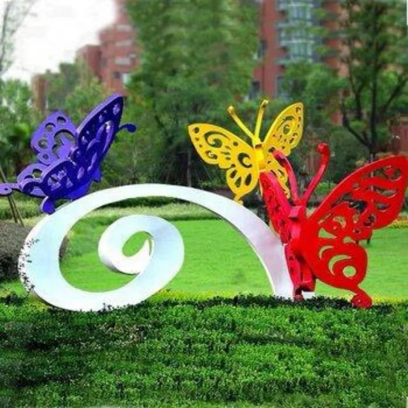 Customized Modern Stainless Steel Metal Art Butterfly Statues Garden Colorful Stainless Steel Butterfly Sculpture