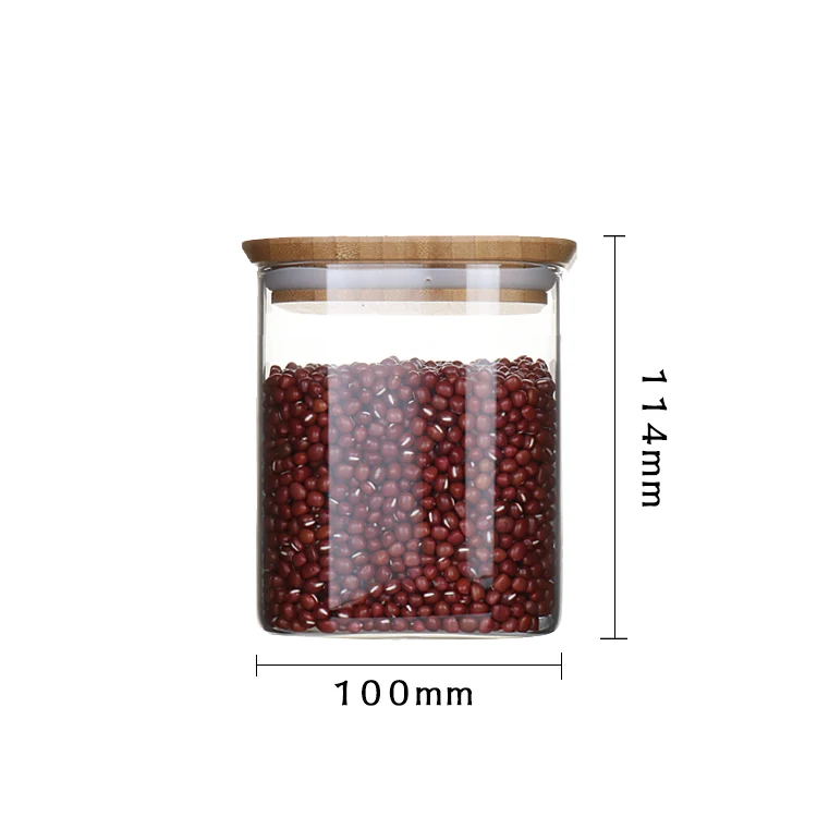 Stackable Square High Borosilicate Glass Storage Jar Bamboo Lid