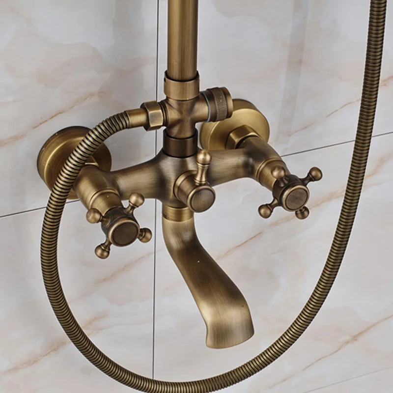 
Antique brass Shower Set Faucet Wall Mount Single Handle with Handshower + Shelf Bathroom Shower Mixer Tap 