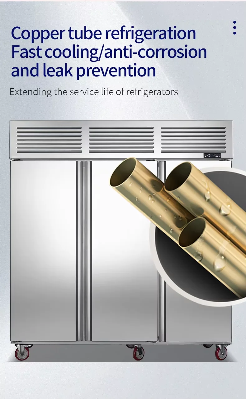 Double-Temperature 1500L Upright Freezer 304 Stainless Steel Commercial Upright Six Door Chiller Refrigerator