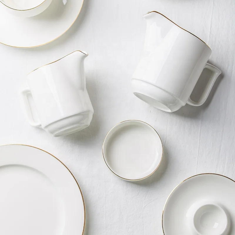 PITO Modern Minimalist 1000CC Teapots Ceramic Bone China Tea Set with Gold Rim Wedding Hotel Teapot and Cup Set