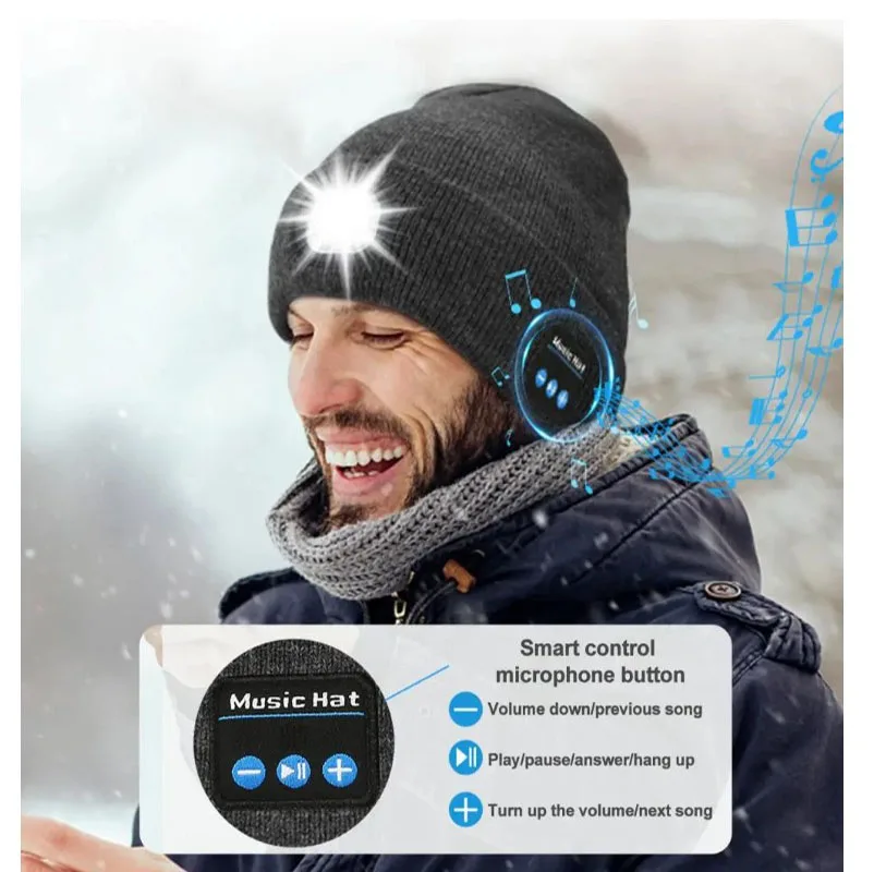Hands-free Beanie Rechargeable Bluetooth Led Hat Moving Ears Brightness Illumination Wireless Music Winter Warm Cap For Jogging