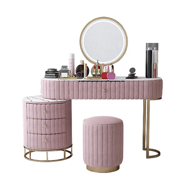 
Nordic Simple Light Luxury Bedroom Dresser Storage Cabinet Dressing Table Girl Makeup Table With Led Light Mirror 