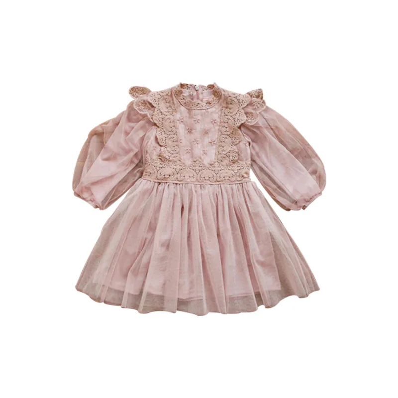 Wholesale Factory Girl Princess Dress New Girl Mesh Embroidered Dress Kids Tulle Balloon Sleeve Dress