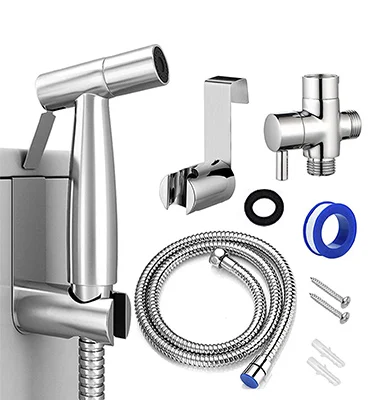 Sus 304 Stainless Steel Bathroom Handheld Sprayer Set Toilet Seat Bidet Shattaf with T-valve for Woman