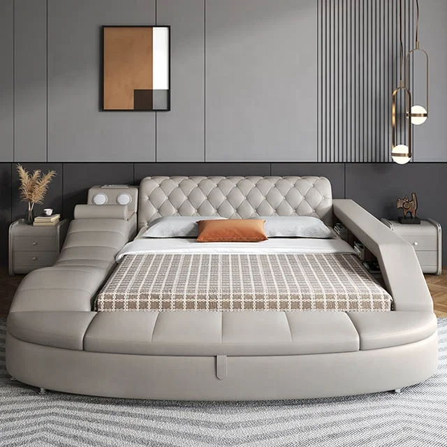 Multifuncional King queen Double Size Smart Bed With Storage Massage Sofa Functions Bed Bedroom Furniture set with speaker USB