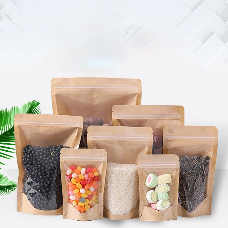 Custom Recycled Clear Front Window Eco Friendly Biodegradable Stand Up Pouch Zipper Ziplock kraft Paper Packing Bag with Window