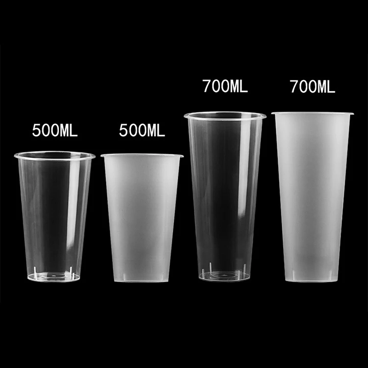 wholesale Disposable 500ml 700ml juice bubble tea cups holographic rainbow film plastic cup with lids