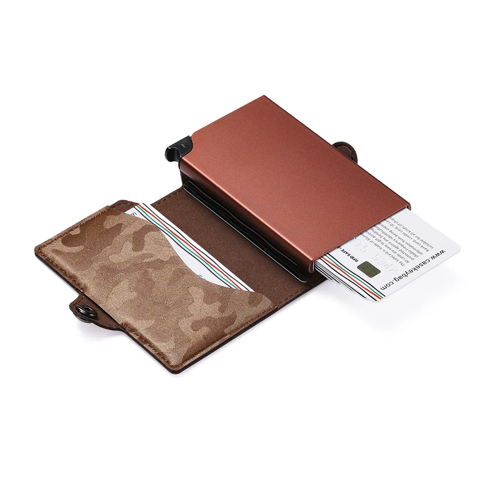 Wholesale Camouflage Pu Leather Push Button Wallet Case Automatic Pop up Rfid Blocking Credit Card Holder Billetera De Hombre