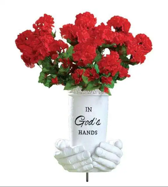 Custom In Loving Memory Spiked Cemetery flower vase with stakes Memorial Resin Grave Flower Vases with Ground Spikes