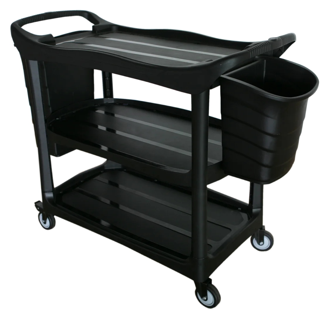 Commercial multifunctional 3 layers Black Utility Cart Plastic Service Trolley