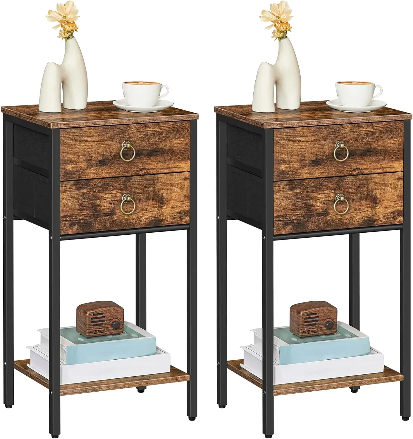 Hot wooden country sofa tail table Narrow coffee bedside table Vintage side table with drawers and shelves in the living room