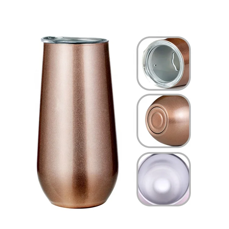 Customized Logo 10oz Wine Tumbler Thermos with Lid Stainless Steel Flute Tumbler Stemless 6oz Champagne Tumbler