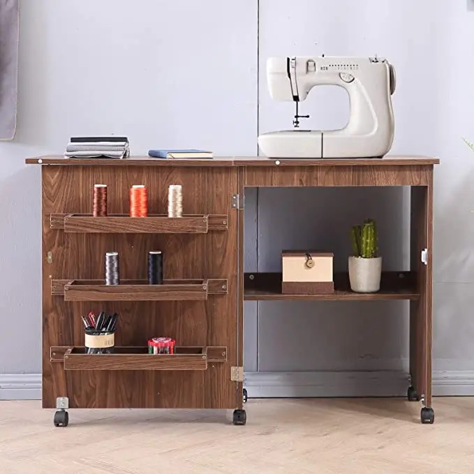 
Folding Sewing Craft CartSewing Cabinet Miscellaneous Sewing Kit Art Desk with Storage Shelves and Lockable Casters Sewing Table 