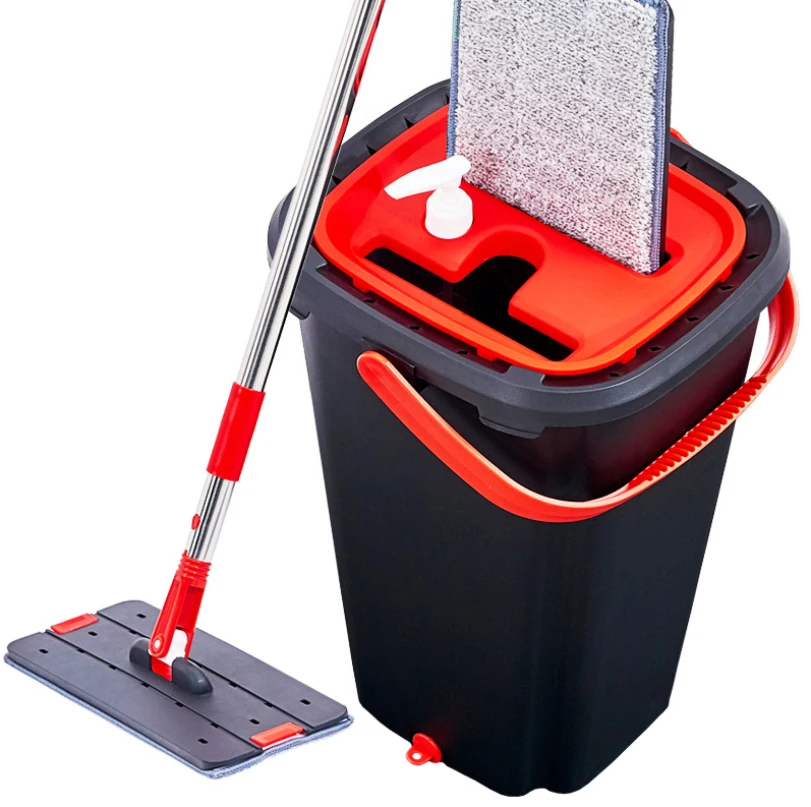 
Stainless Steel Handle and Extension pole 2 or more Washable Pads hand free magic flat mop and bucket 
