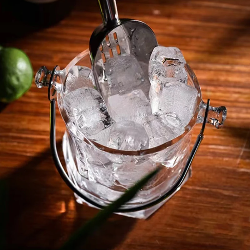 Wholesale Small Glass Transparent Classic Glass Ice Bucket with Tongs