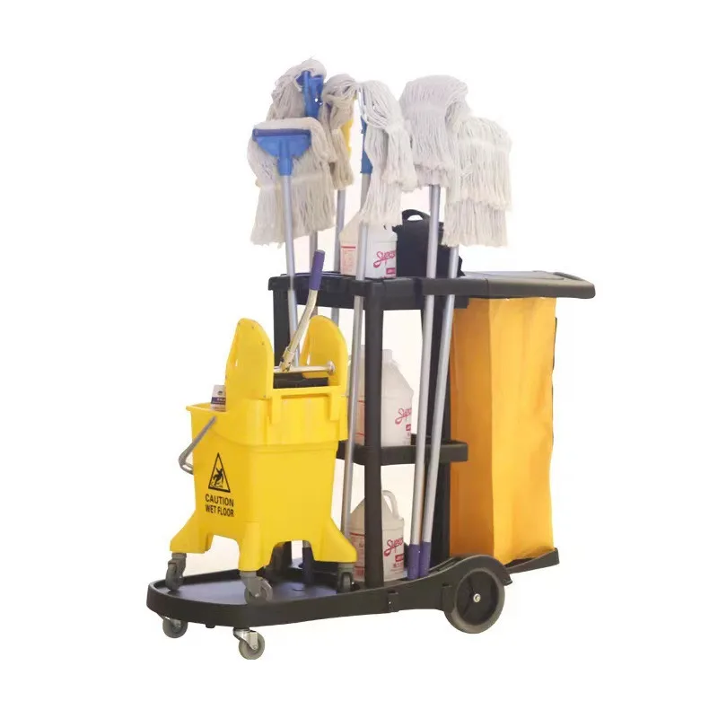 Manufacturer Plastic Flat Mopping Bucket Cart Mini Folding Housekeeping Janitor Cleaning Trolley Cleaning Equipment for Hotel