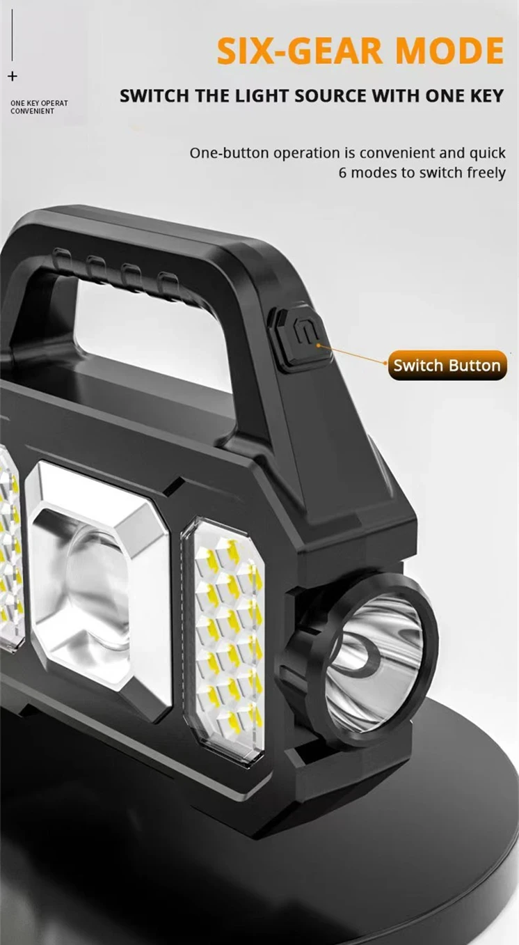High Power Led Flashlights Rechargeable Camping Work Light Multi Functional Portable Light Solar Charging 6 Lighting Modes