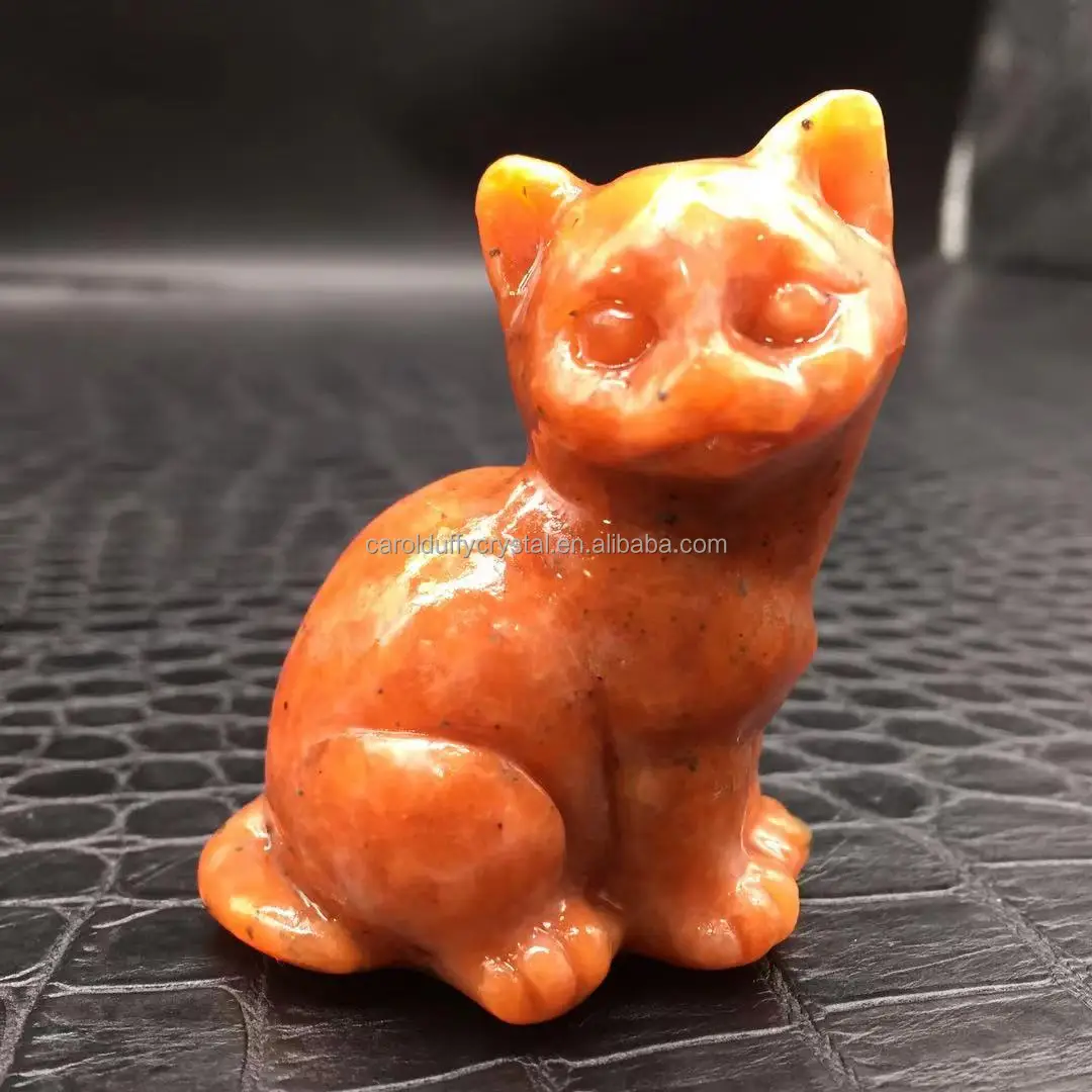 Wholesale Natural Hot Sale Carving Crystal Sunstone Quartz Hand Carved Cat Healing Gifts