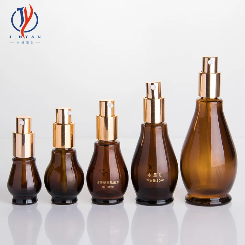 10ml Refillable Press Down Glass Bottle Single Gourd Potbelly Amber Essential Oil Flower Plant Fresh Fragrance Mist Spray Bottle