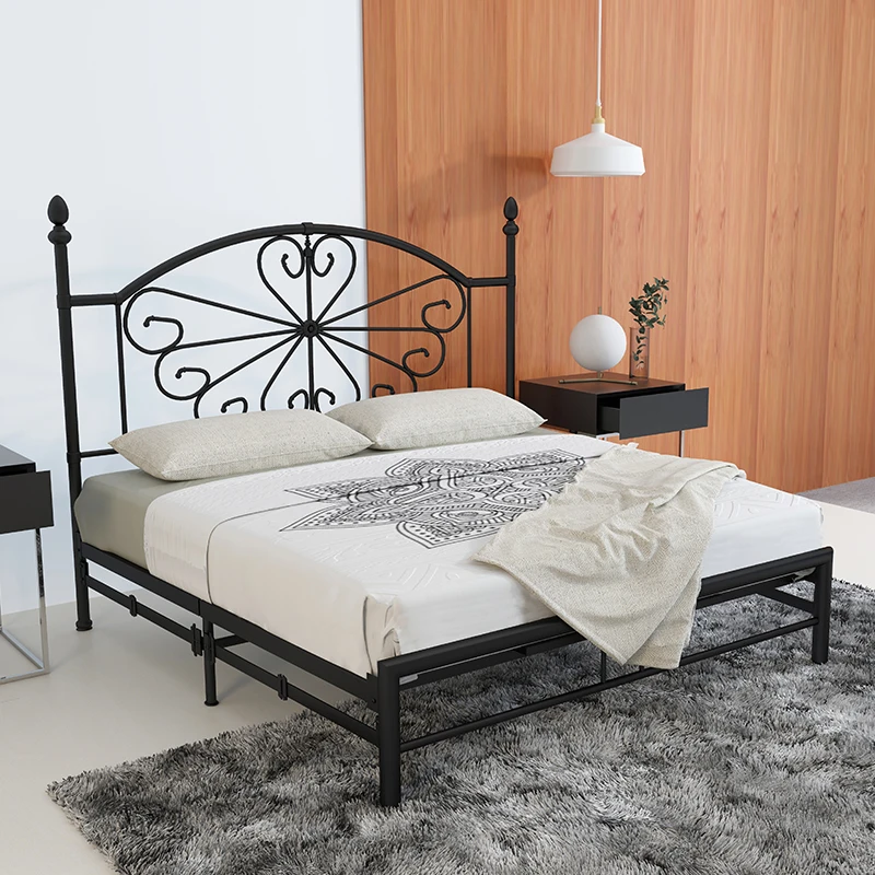 Black Double Metal Bed Frame with Strong Headboard and Footboard for Kids Adults Guest