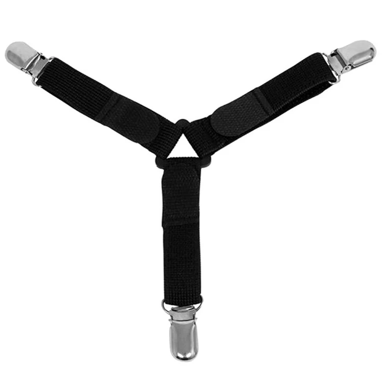 Solid White and Black Blue Bed Sheet Suspenders with Metal Clips and Adjusters