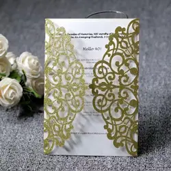 Wedding Supplies Hollow Flower design Wedding Invitation Card Greeting Card with Ribbon