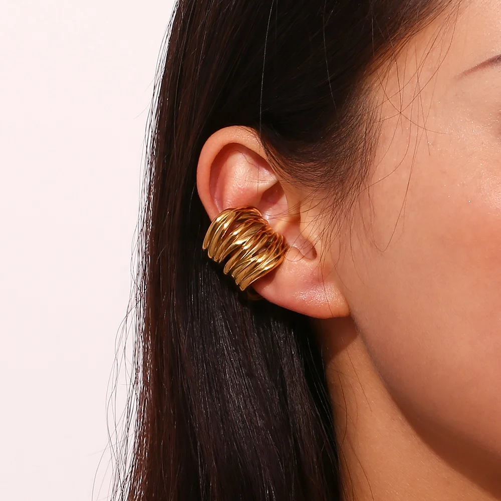 Vintage Multilayer Ear Cuffs Gold Plated Clip On Earrings Stainless Steel Jewelry Wholesale