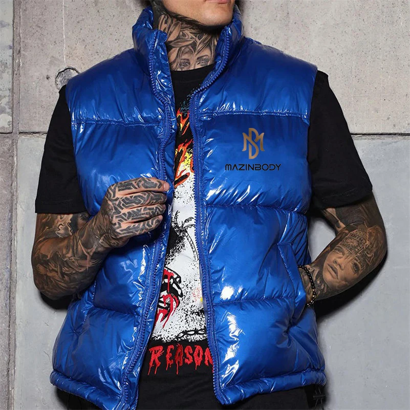 OEM custom logo solid color puffer vest thick warm bubble vest jacket casual winter quilted down vest