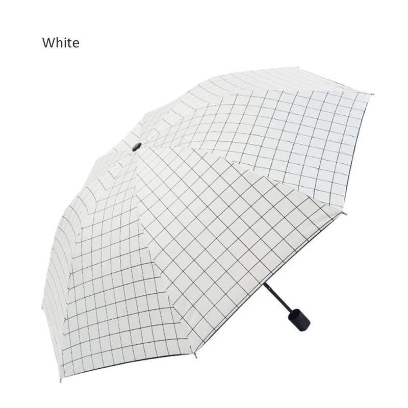 Stripe Plaid Pattern Folding Sunny and Rainy Dual-use Korean Vinyl Sunscreen Manual Three-fold Print Umbrella Parasol
