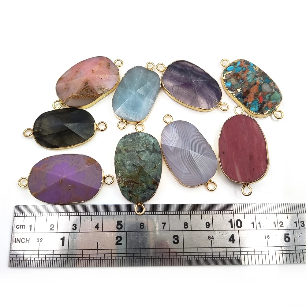 jewelry making supplies imperial jasper oval double bail pendant tiger eye blue lace agate faceted stone connector diy bracelet