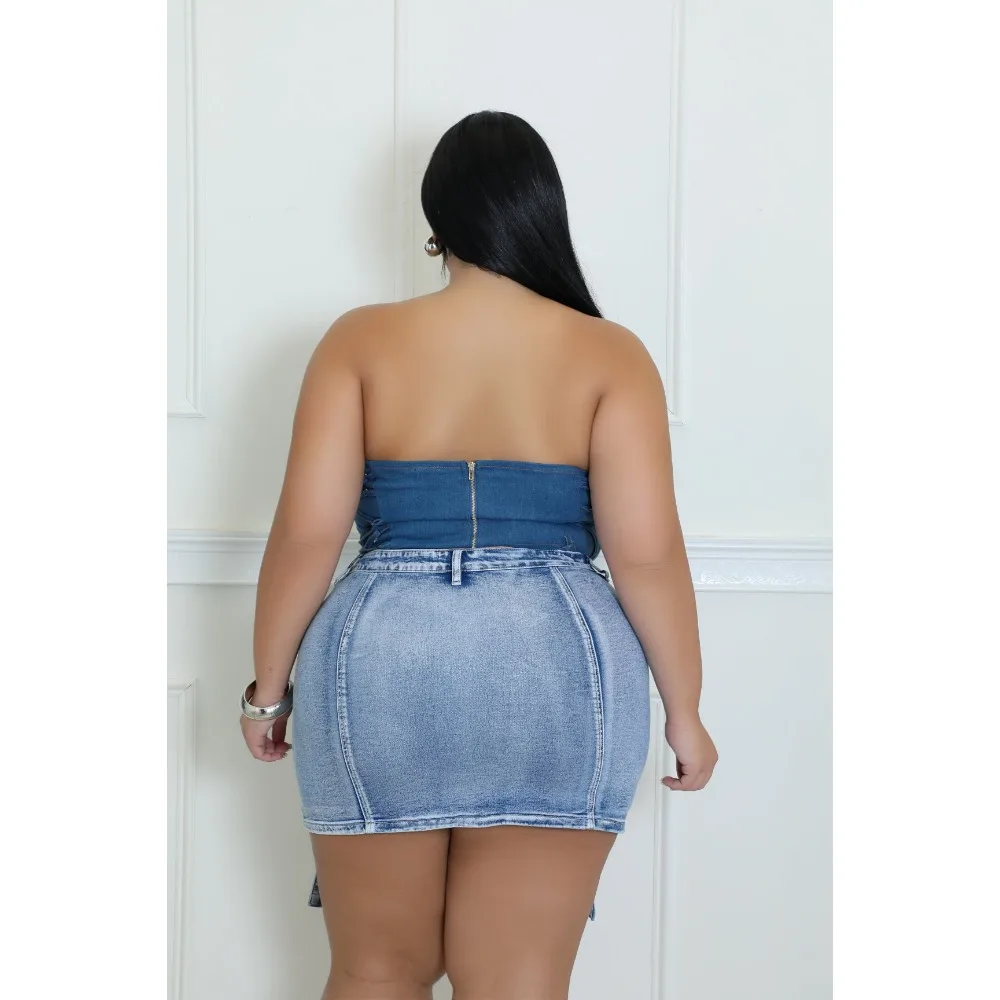 Women Cargo Denim Y2k Jean Skirt Mid Waist Multi Summer Sexy Denim Mini Skirts with Pockets