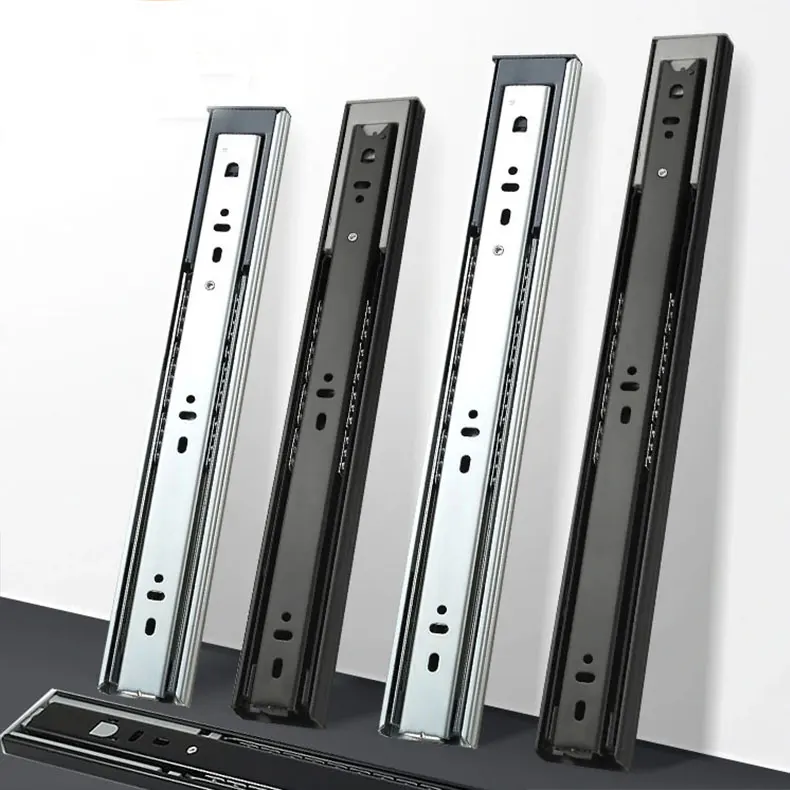 Stainless Steel 3 fold furniture hardware ball bearing telescopic channel kitchen cabinet drawer slide