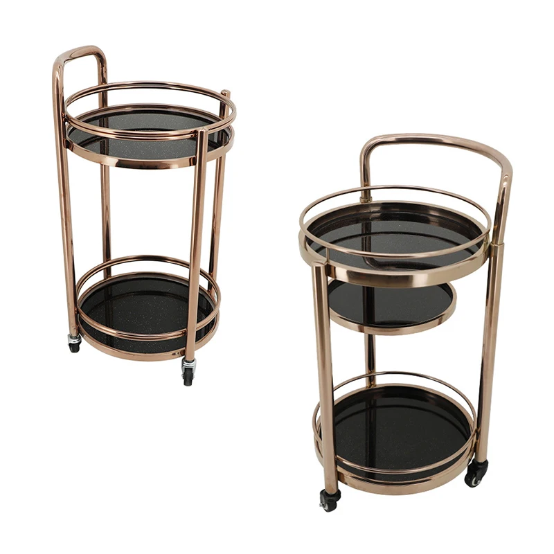 Hotel Movable Round Wine Trolley Rolling 2 Tiers Cart Drinks Trolley Cart Bar Luxury Modern Liquor Trolley for Restaurant