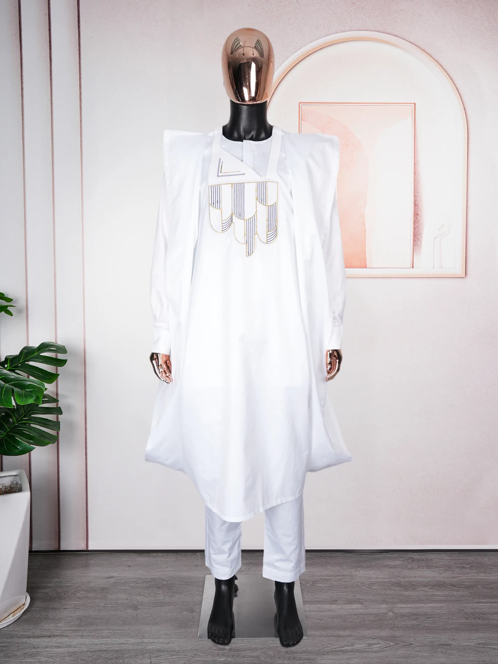 H & D New Style African Men Outfit Agbada Riche 100% Cotton Clothing Men Agbada Embroidery 3 Pieces Suit