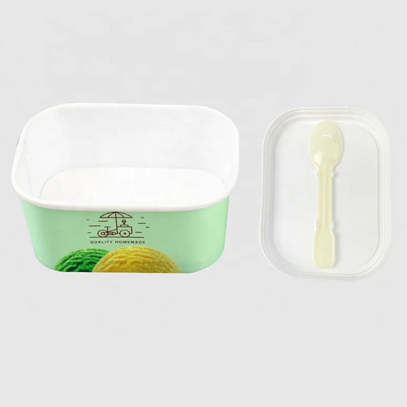 Square Disposable Paper Cups Pudding Ice Cream Jelly Cake Paper Container with custom printing