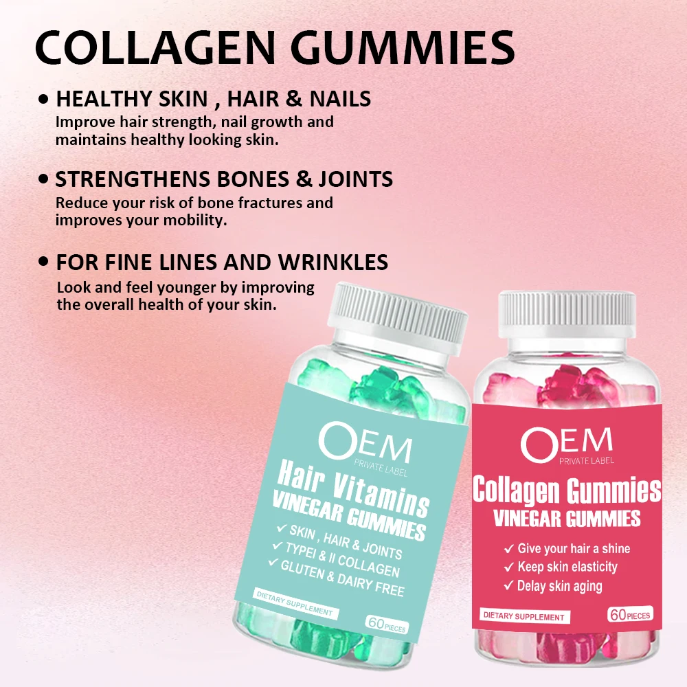 Collagen Gummies oem odm flavor vitamin biotin hair nail skin growth gummies