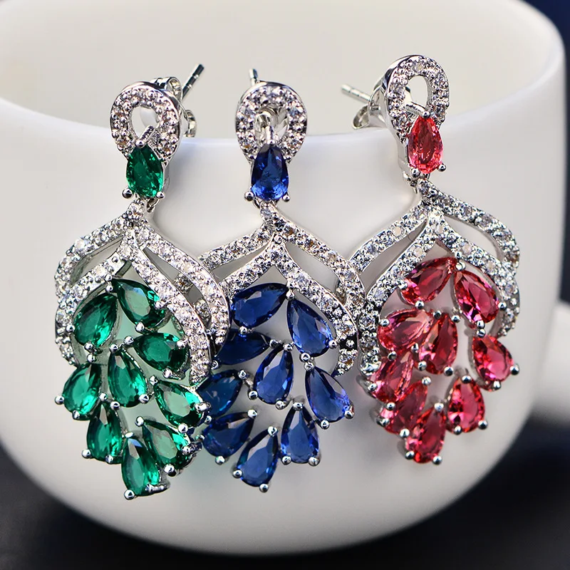 big crystal rose red color chandelier earrings ladies gift high quality hot sale wedding zircon earring