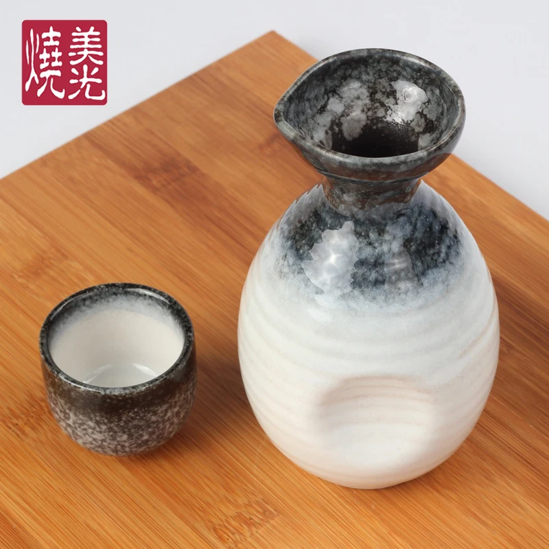 Japanese promotional gift ceramic sake set stoneware sake pot bottle and cup E485-K-0038S