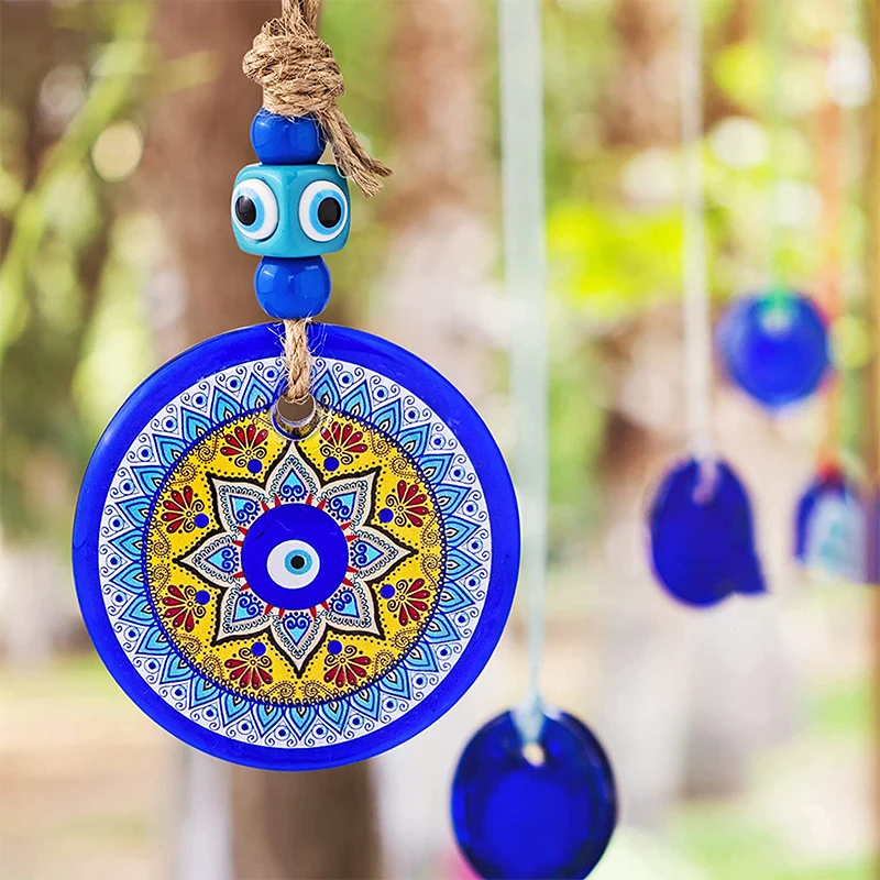 H&D Glass Blue Evil Eye Pendant Fengshui Turkish Nazar Beads Wall Hanging Decoration for Home Living Room Car Charms Amulet Gift