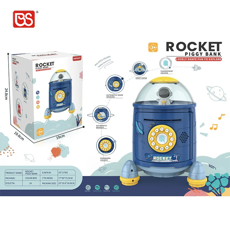 BS Toy Protection Savings Coin Box Money Safe Unlock Rocket Piggy Bank Money Box Atm Machine Price With 3 Colors