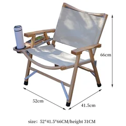 Nordic Simple Solid Wood Deck Canvas Folding Beach Chair Wooden Kermit Chair With Cup Holder For Banquet