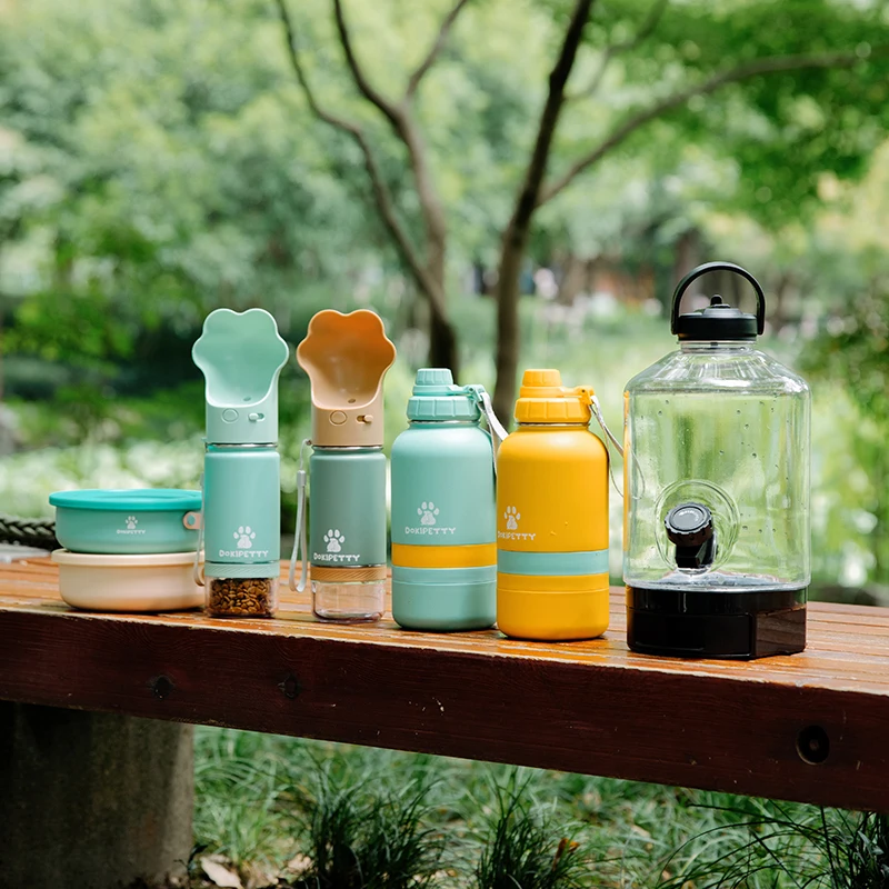 Hot sale 2 in 1 14oz18oz 22oz outdoor travel pet dog stainless steel Leak Proof dog Water Bottle with detachable bowls feeders
