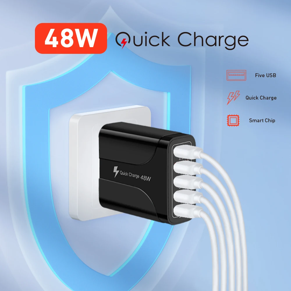 High speed multi port 5 Usb 5.1A US UK EU plug  Usb wall charger adapter travel charger for cellphone charger