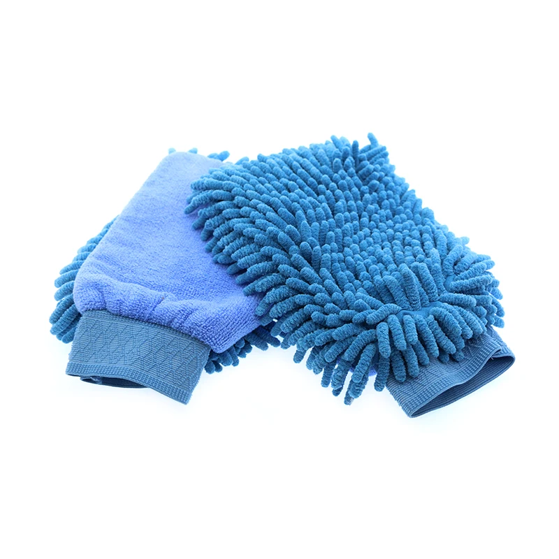 24x18cm blue single side chenier microfiber chenille mitt dust removed car wash mitt