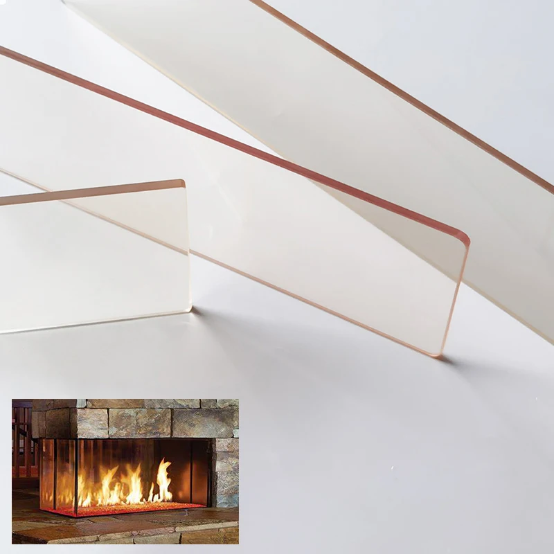 OEM wholesale  fireplace door glass ceramic 4mm 5mm thick custom size  panel sheet for fireplace  fire stove