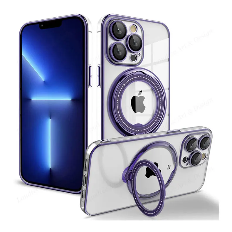 Laudtec SJK090 Multicolor Cases Transparent Tpu Rotating Phone Case Holder For Iphone 15 14 13 12 11 10 8 7 Plus Pro Max