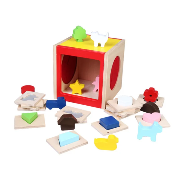 New Montessori Blind Box Geometric Wood Shape Sorter Toy Kids Toy Touch Guessing Wooden Toys For Babies