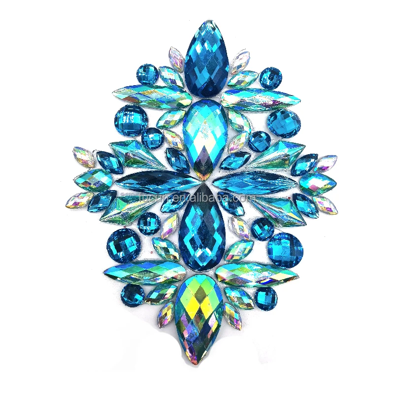 Customized Designs Hot Fix Rhinestone Fabric Mesh Crystal Rhinestone Appliques Iron On Trims For Carnival Band Club Wear Dress